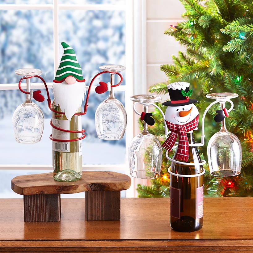 Holiday Wine Bottle & Glass Holders - Christmas Decoration